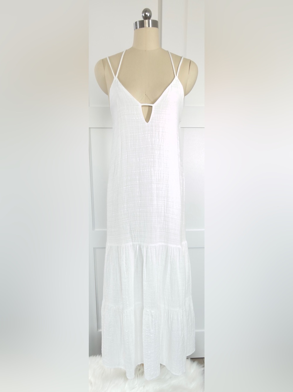 NWOT White Strappy Tiered Maxi Dress